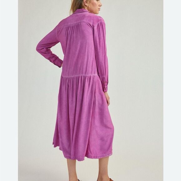 PILCRO Anthropologie Kimberley Maxi Dress Pink Purple Button Down XS - Picture 2 of 8